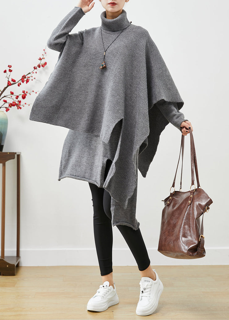 Casual Grey High Neck Asymmetrical Cotton Two Pieces Set Fall