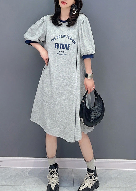 Casual Grey O-Neck Graphic Print Maxi Dress Summer