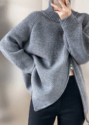 Casual Grey Turtleneck Thick Cotton Knit Sweaters Fall