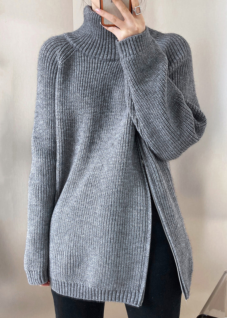 Casual Grey Turtleneck Thick Cotton Knit Sweaters Fall