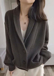 Casual Grey V Neck Chunky Oversized Knit Cardigans Spring