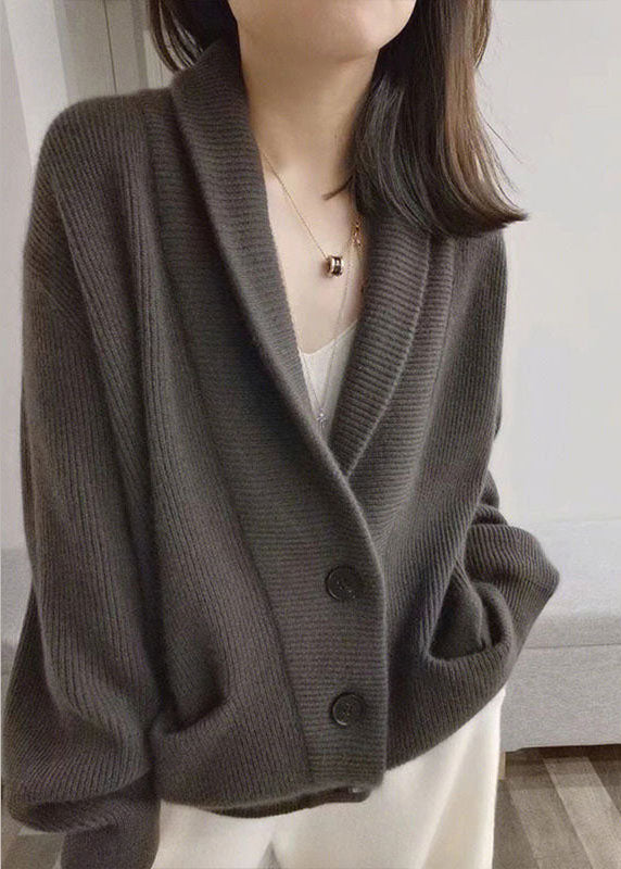 Casual Grey V Neck Chunky Oversized Knit Cardigans Spring