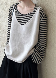 Casual Grey V Neck Thick Cotton Knit Vest Sleeveless