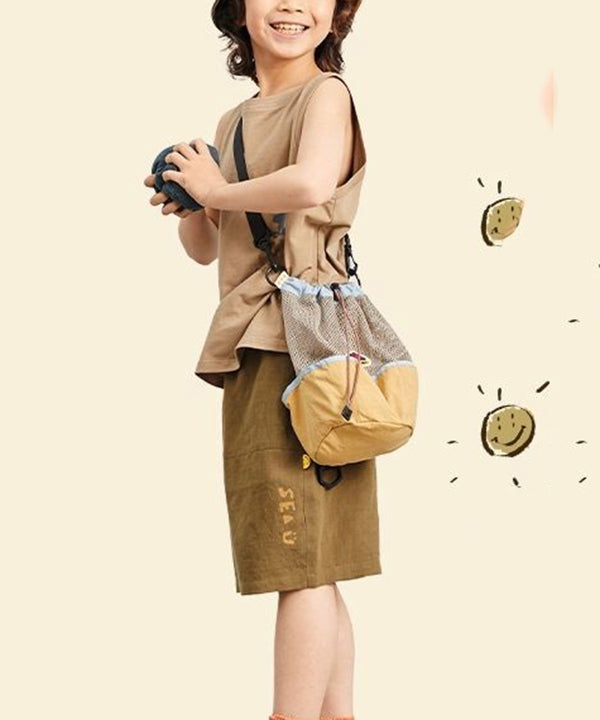 Casual Khaki Drawstring Breathable Mesh CrossBody Backpack Bag