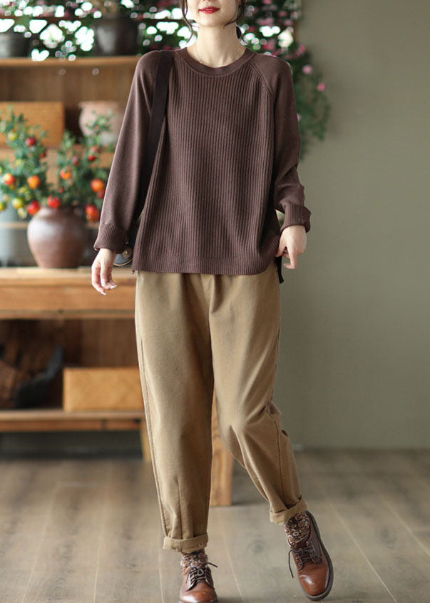 Casual Khaki Elastic Waist Oversized Cotton Harem Pants Fall