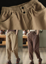 Casual Khaki Elastic Waist Oversized Cotton Harem Pants Fall