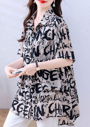 Casual Khaki Oversized Letter Print Chiffon Shirt Tops Summer