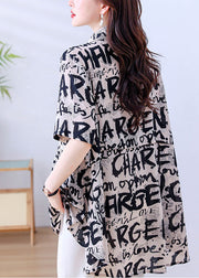 Casual Khaki Oversized Letter Print Chiffon Shirt Tops Summer