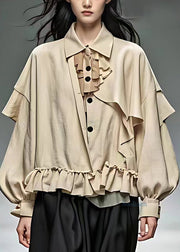 Casual Khaki Peter Pan Collar Patchwork Button Coats Fall