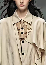 Casual Khaki Peter Pan Collar Patchwork Button Coats Fall