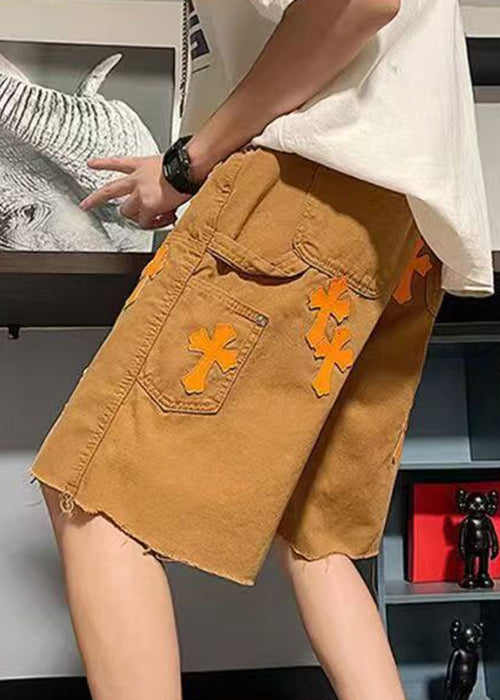 Casual Khaki Pockets High Waist Denim Mens Shorts Summer