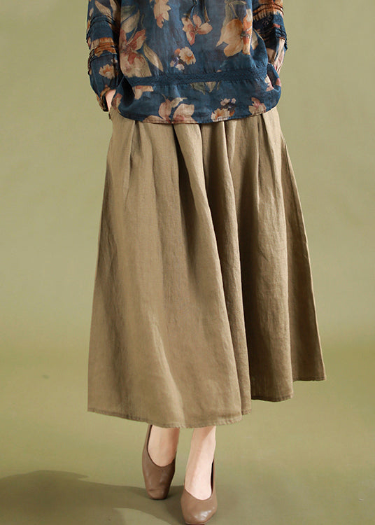 Casual Khaki Pockets High Waist Linen Skirts Summer