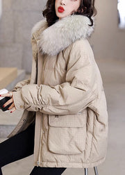 Casual Khaki Warm Pockets Fox Collar Duck Down Coats Winter