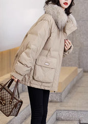 Casual Khaki Warm Pockets Fox Collar Duck Down Coats Winter