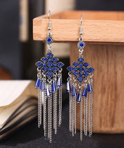 Casual Lake Blue Stainless Steel Zircon Tassel Drop Earrings