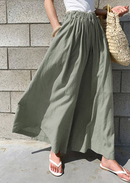 Casual Light Green Elastic Waist Wide Leg Pants Summer