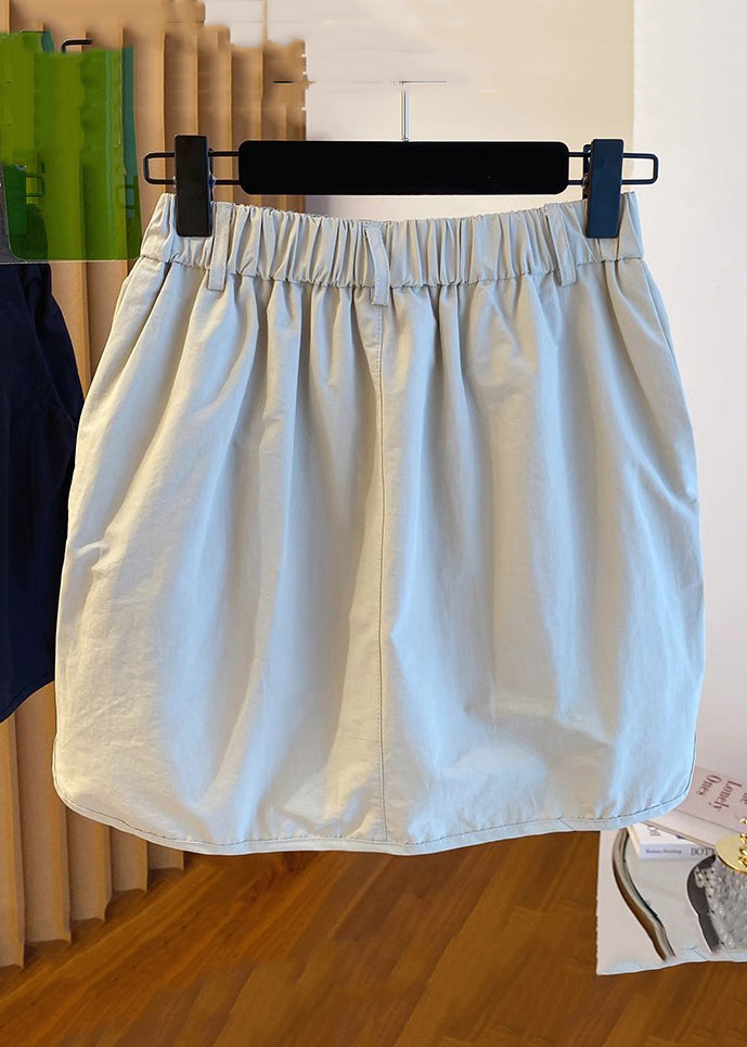 Casual Light Grey Pockets High Waist Cotton Skirts Summer