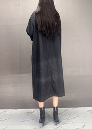 Casual Loose Black Hooded Print Denim Long Dress Fall