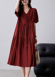 Casual Mulberry Cinched Embroidered Cotton Dress Summer