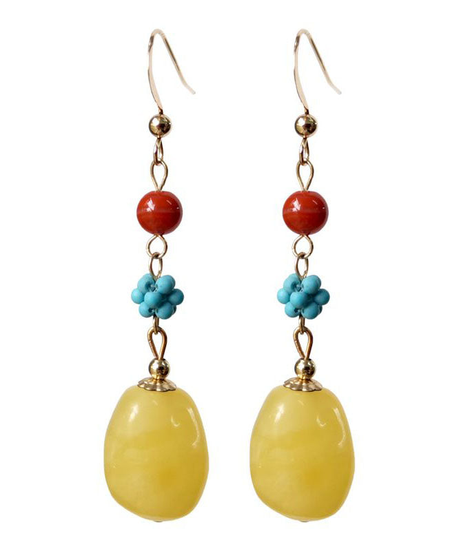 Casual Multi 14K Gold Turquoise Agate Amber Honey Wax Drop Earrings