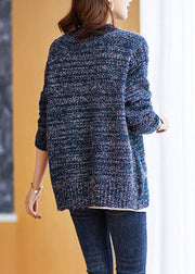 Casual Navy O-Neck Animal Embroideried Knit Sweaters Fall