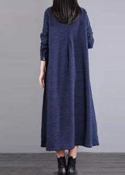 Casual Navy Peter Pan Collar Patchwork Warm Fleece Long Dress Winter