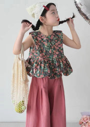 Casual O-Neck Print Kids Shirt And Crop Pants Two Pieces Set Summer