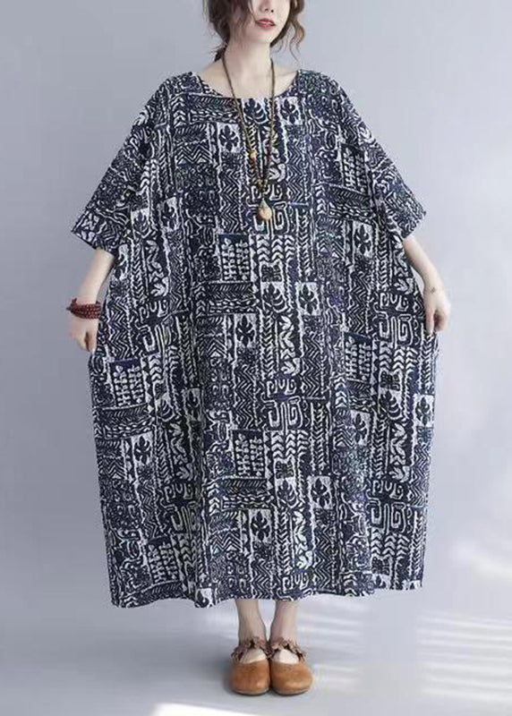 Casual O-Neck Print Long Dress Half Sleeve