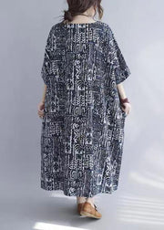 Casual O-Neck Print Long Dress Half Sleeve