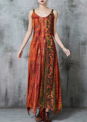 Casual Orange Asymmetrical Print Cotton Holiday Dress Summer