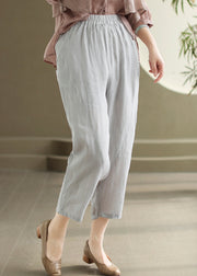 Casual Orange Pockets Elastic Waist Linen Pants Summer