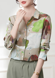 Casual Peter Pan Collar Print Button Silk Shirts Spring