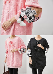 Casual Pink Cartoon Tasseled Cotton Sweatshirt Spring