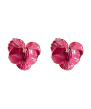 Casual Pink Metal Zircon Floral Stud Earrings