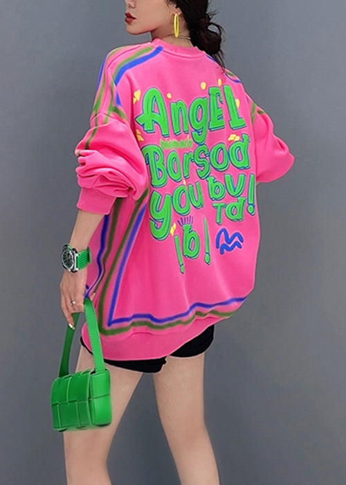 Casual Pink O Neck Letter Printing Patchwork Cotton Sweatshirt Fall