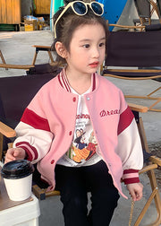 Casual Pink O-Neck Patchwork Kids Coat Fall