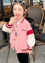 Casual Pink O-Neck Patchwork Kids Coat Fall