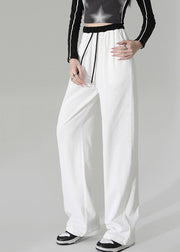 Casual Pink Pockets Elastic Waist Cotton Straight Pants Spring