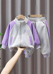 Casual Pink Zip Up Elastic Waist Cotton Girls Two Pieces Set Long Sleeve