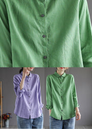 Casual Purple Peter Pan Collar Button Shirt Long Sleeve