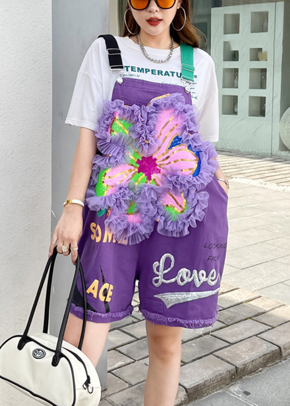 Casual Purple Slash Neck Floral Graphic Print Jumpsuits Summer