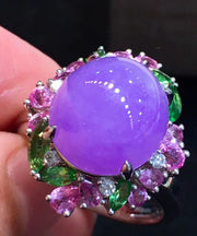 Casual Purple Stainless Steel Crystal Zircon Jade Rings