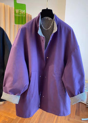 Casual Purple Stand Collar Wear On Both Sides Cotton Jacket Fall