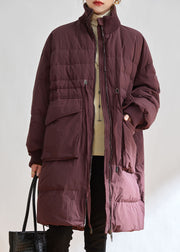 Casual Purple Stand Collar Zippered Duck Down Down Coat Winter