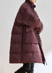 Casual Purple Stand Collar Zippered Duck Down Down Coat Winter