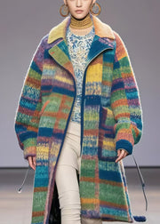 Casual Rainbow Oversized Print Woolen Coat Fall