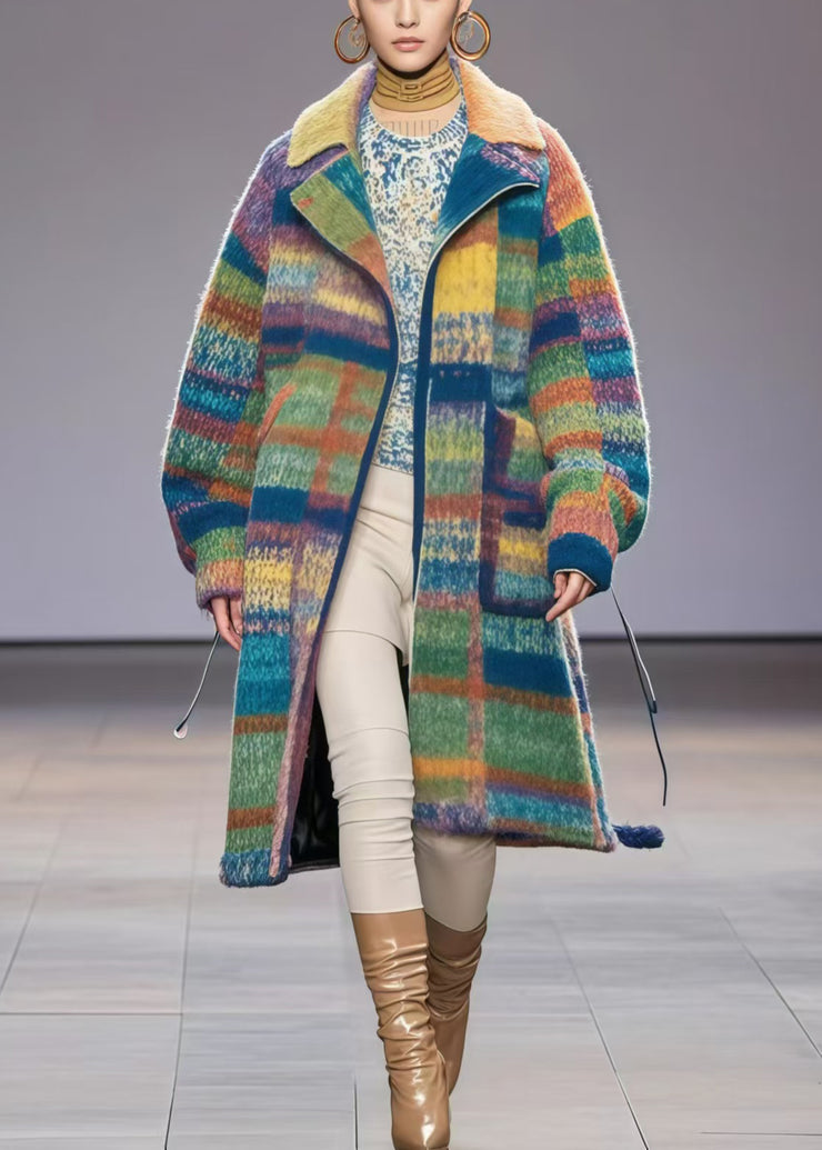 Casual Rainbow Oversized Print Woolen Coat Fall