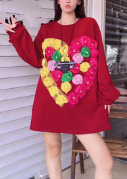 Casual Red O-Neck Floral Sweatshirts Fal