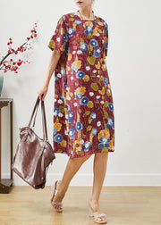 Casual Red Oversized Morning Glory Print Cotton Dresses Summer