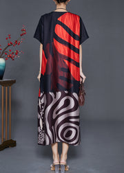 Casual Red Oversized Print Silk Holiday Dress Summer